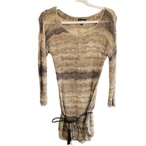 Le Chateau Tan Ombre Wave Open Knit Tunic Sweater with Tassel Belt Small‎